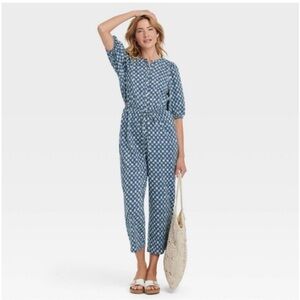 Blue Star Patterned 3/4 sleeve Jumpsuit